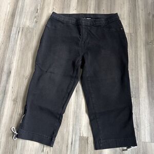 NWT Avenue Jean P Black Capri Tie Detail Black Pants Elastic Waist Pull On 14/16